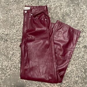 Burgundy Mid rise 90s baggy faux leather pants